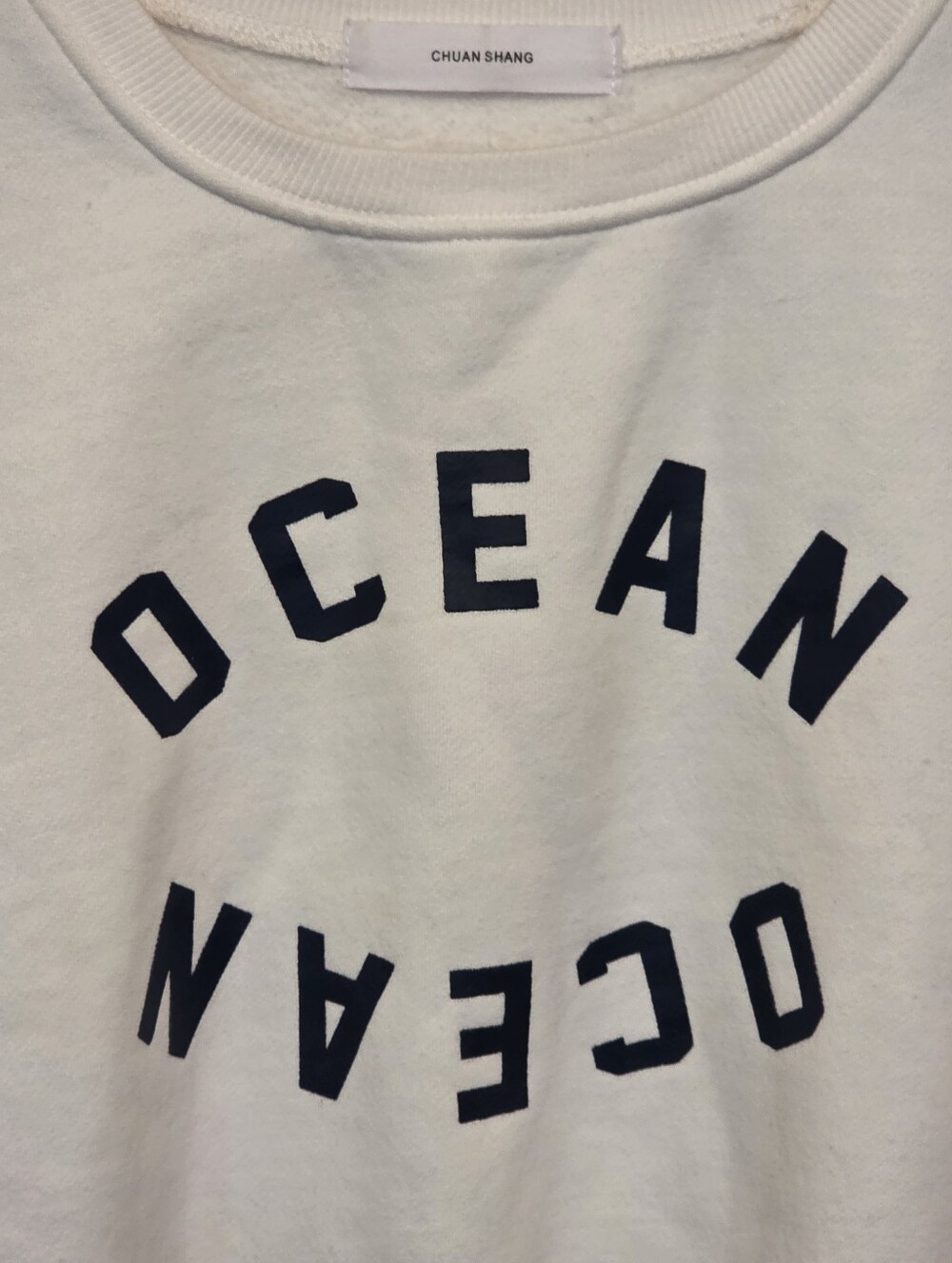Chaun Shang White "Ocean" Mirror Image Blue Graphic Thick Sweatshirt OS - Picture 5 of 8